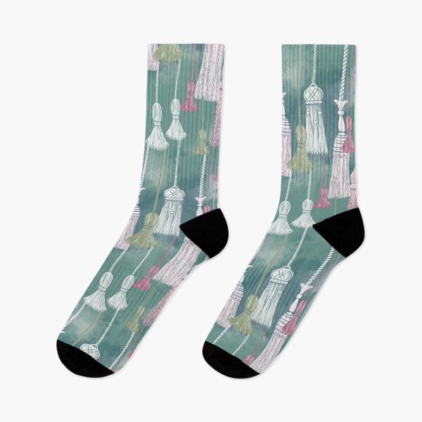 Item preview, Tassels in white and pink on a green watercolor background designed and sold by Katj-A-Studio.