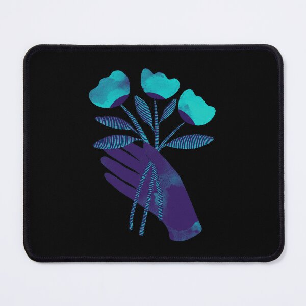 Item preview, Dark purple blue hand with turquoise flowers for you on black background designed and sold by IULIART.