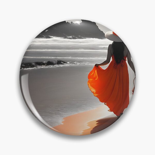 Item preview, Afternoon Beach Stroll in Orange Dress designed and sold by Dawn Thibodeaux.