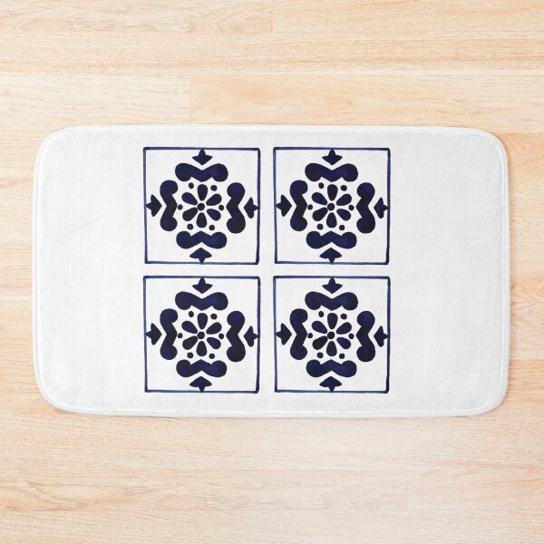 Item preview, Navy Blue Square Flower Tiles designed and sold by Reynareyna.