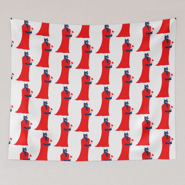 Item preview, Tall and handsome blue cat in red with red flower for you designed and sold by IULIART.