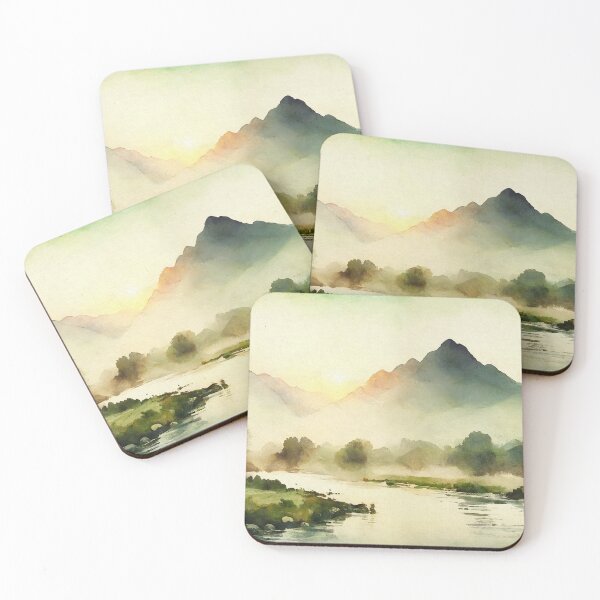 Item preview, Mountain River Sunset Wall Art Home Decor designed and sold by InkSquares.