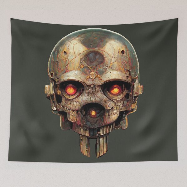 Item preview, Vintage Gold Terminator Inspired Cyborg Skull designed and sold by ArtificialEye.
