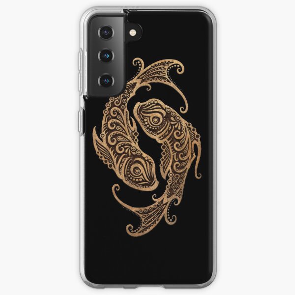 Signe du zodiaque rustique poissons sur fond noir Coque souple Samsung Galaxy