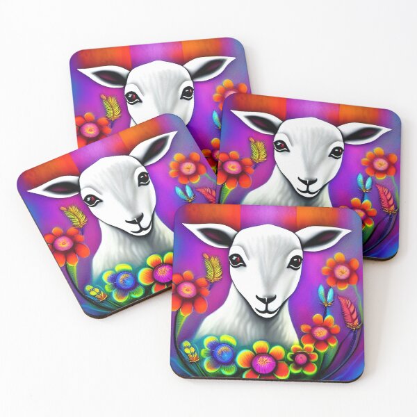 Item preview, Little Lamb with Flowers and Feathers | Goat | Sheep Goat designed and sold by ArtistsQuest.