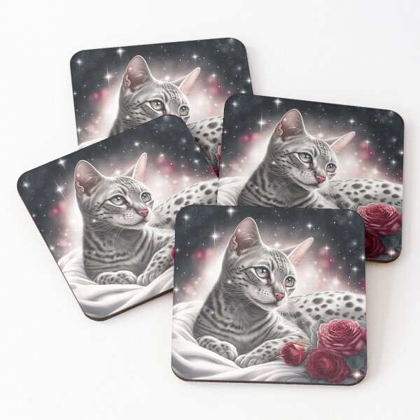 Aperçu de l'œuvre Chat du Bengale blanc avec des roses créée et vendue par Nocturne Paws.