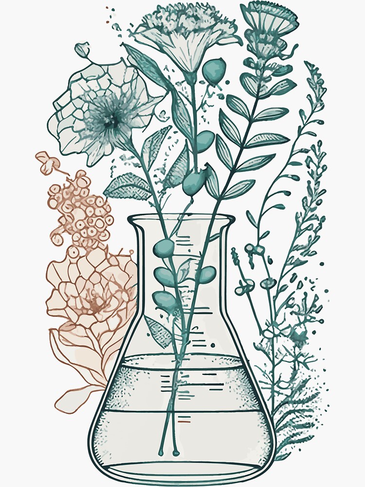 Thumbnail 3 of 3, Sticker, Science beaker with flowers designed and sold by saskdigitalart.