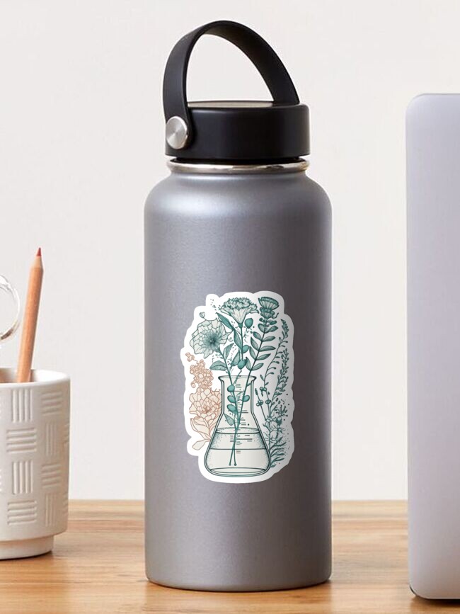 Thumbnail 1 of 3, Sticker, Science beaker with flowers designed and sold by saskdigitalart.
