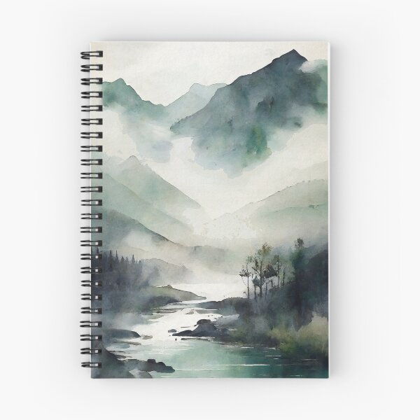 Item preview, Misty Mountains: Rustic Green Landscape Watercolor Painting designed and sold by InkSquares.