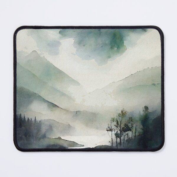 Item preview, Misty Mountains: Rustic Green Landscape Watercolor Painting designed and sold by InkSquares.
