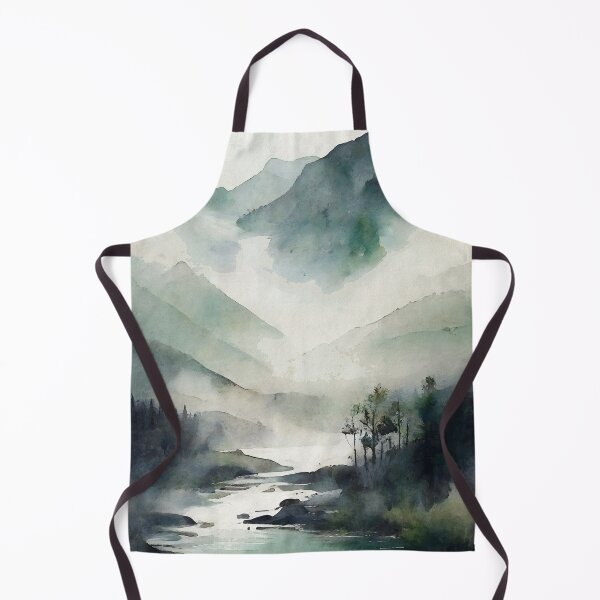 Item preview, Misty Mountains: Rustic Green Landscape Watercolor Painting designed and sold by InkSquares.
