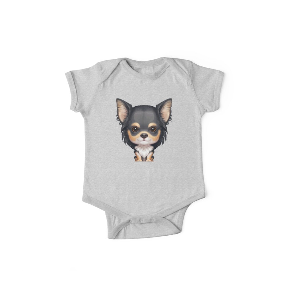 Black Tan Long Haired Chihuahua Baby One Piece By Anmlz Redbubble