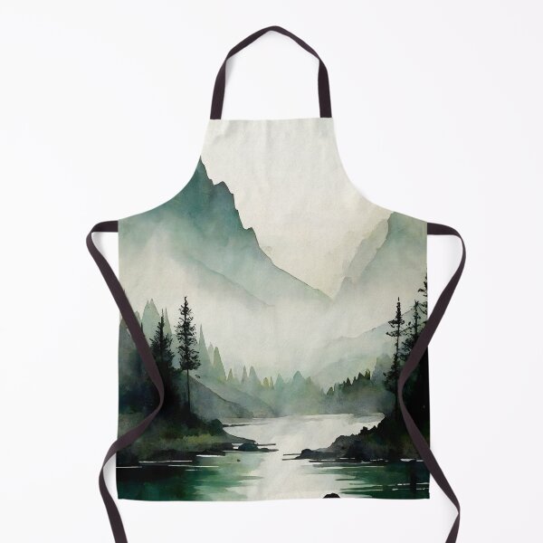 Item preview, Mountain River: Rustic Green Landscape Watercolor Painting designed and sold by InkSquares.