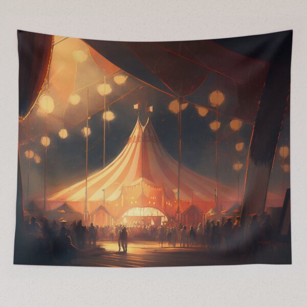 Item preview, Showtime Spectacular: A Vibrant Digital Painting of Circus Performers and Their Colorful Interior designed and sold by oanaunciuleanu.
