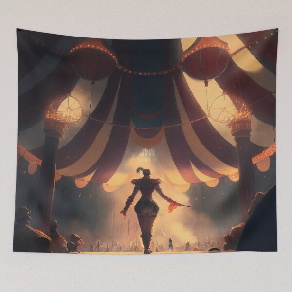 Item preview, Showtime Spectacular: A Vibrant Digital Painting of Circus Performers and Their Colorful Interior designed and sold by oanaunciuleanu.