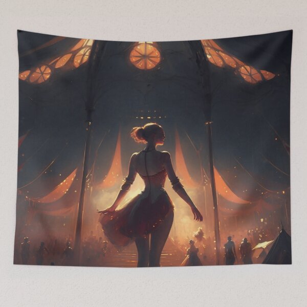 Item preview, Showtime Spectacular: A Vibrant Digital Painting of Circus Performers and Their Colorful Interior designed and sold by oanaunciuleanu.