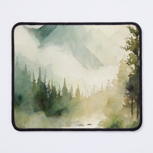 Item preview, Misty Sunrise: Rustic Green Landscape Watercolor Painting designed and sold by InkSquares.