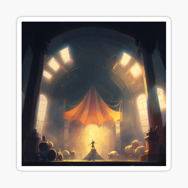 Item preview, Showtime Spectacular: A Vibrant Digital Painting of Circus Performers and Their Colorful Interior designed and sold by oanaunciuleanu.