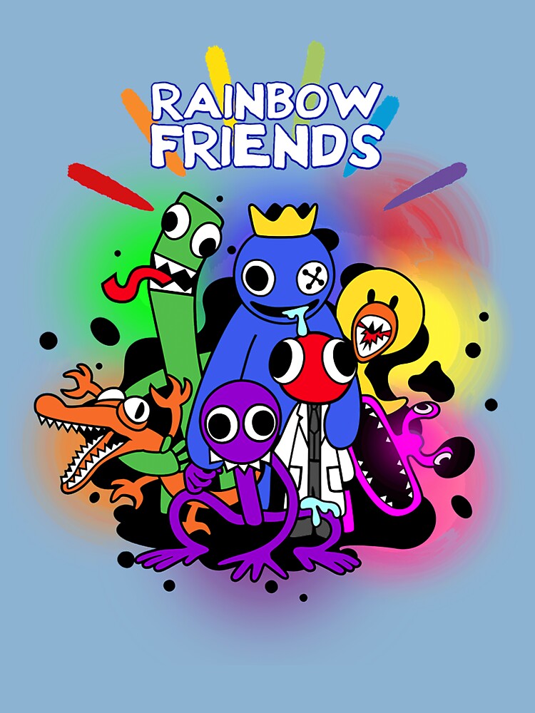 Rainbow Friends Blue x Green Hug in front of Red and Orange