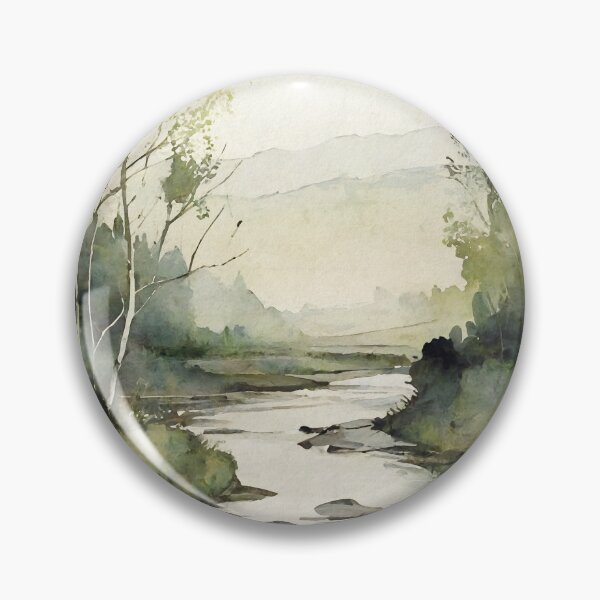 Item preview, Misty Sunrise: Rustic River Landscape Watercolor Painting designed and sold by InkSquares.