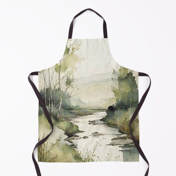 Item preview, Misty Sunrise: Rustic River Landscape Watercolor Painting designed and sold by InkSquares.