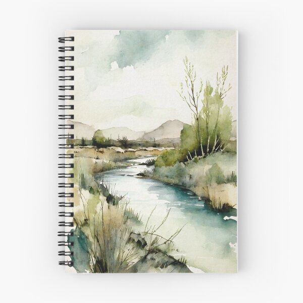 Item preview, Misty Sunrise: Beautiful Rustic Landscape Watercolor Painting designed and sold by InkSquares.