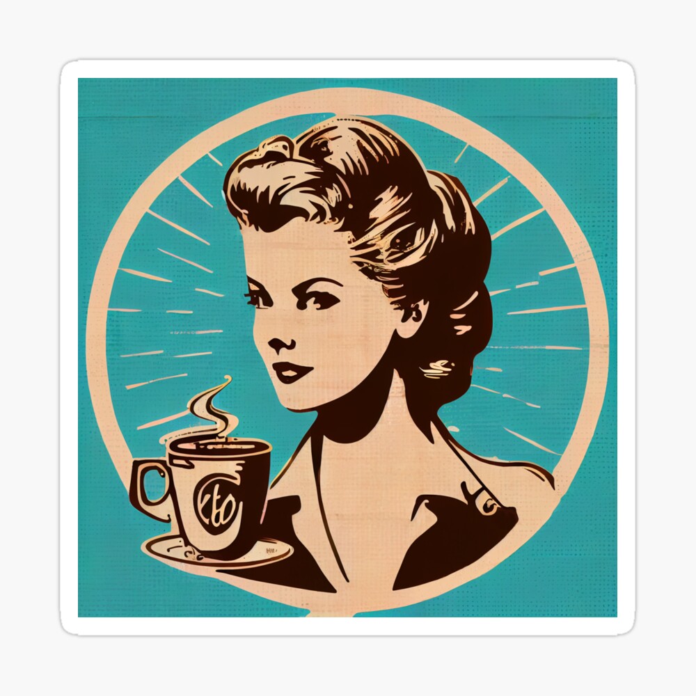 Premium Photo  Vintage retro poster woman with coffee cup Advertising  poster 50s 60s coffee sale Grunge poster