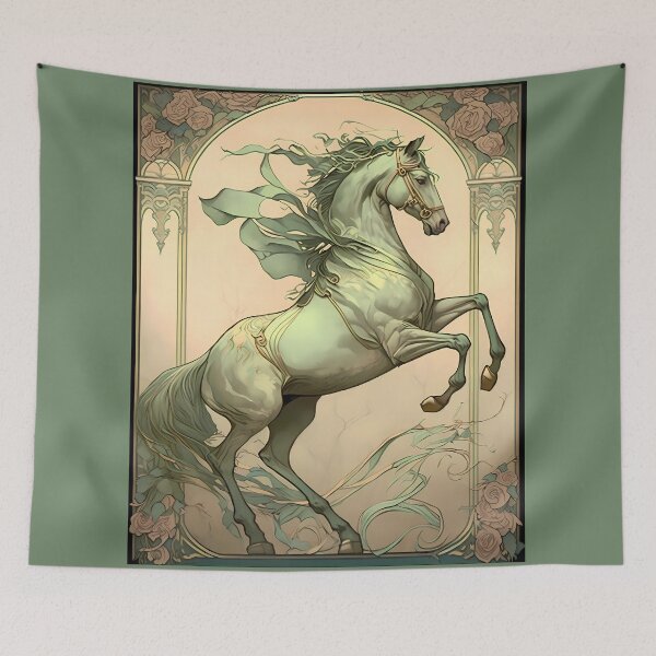 Item preview, Vintage Art Nouveau Alphonse Mucha Inspired Horse Design designed and sold by entwithanaxe.