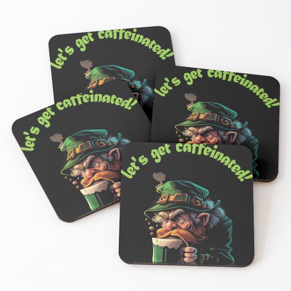 Item preview, Leprechaun drinking coffee foamy latte humorous funny art designed and sold by GalleryArcanum.