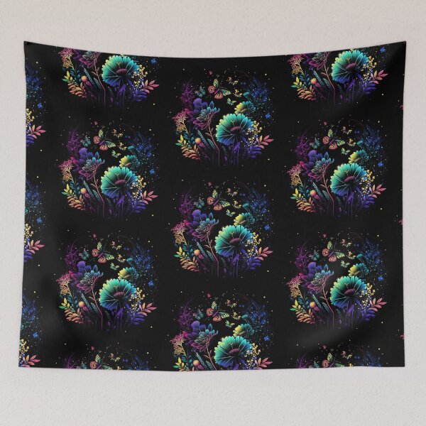 Item preview, A Colorful Flower Garden with Flying Butterflies in Psychedelic Art designed and sold by digitaldreamHD.
