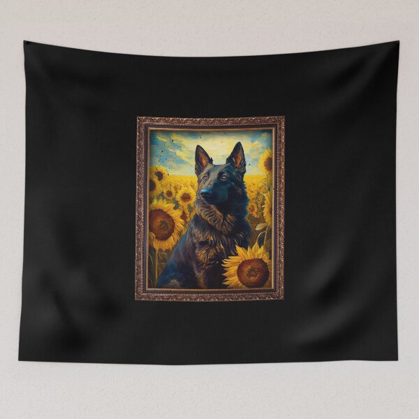 Artikelvorschau, Dutch Shepherd Sunflower Painting Adorable Dog entworfen und verkauft von rafaeltto.