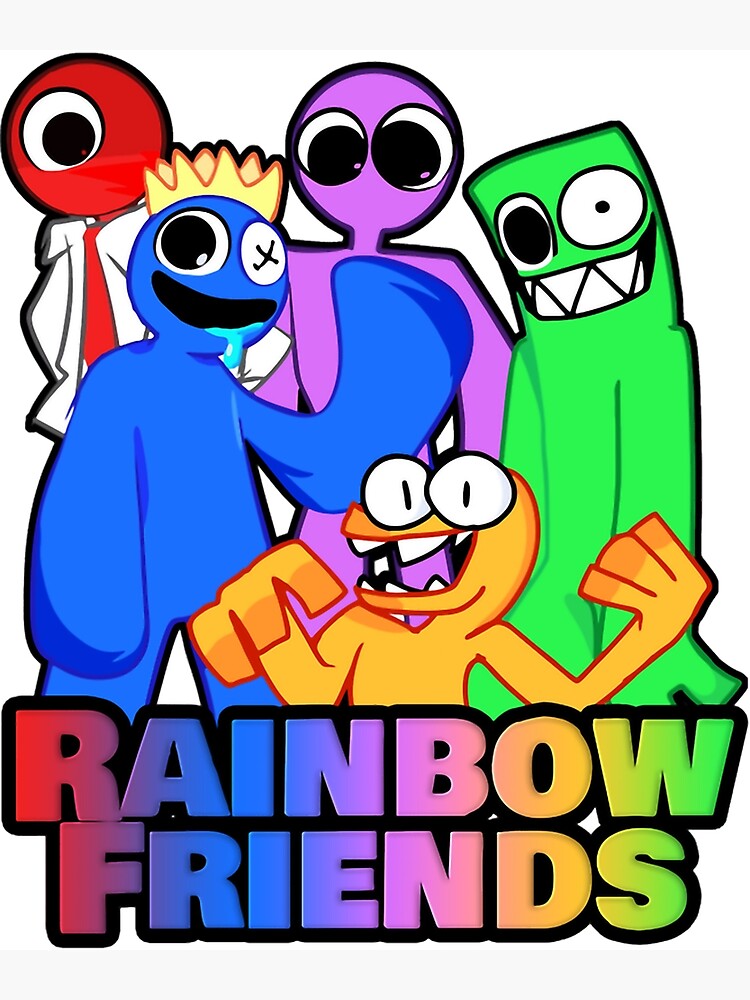 Rainbow Friends Blue x Green Hug in front of Red and Orange