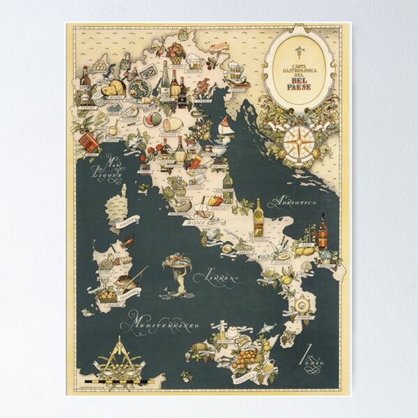 Artikel-Vorschau von Gastronomische Karte von Italien 1949 Poster, designt und verkauft von michaelferri.