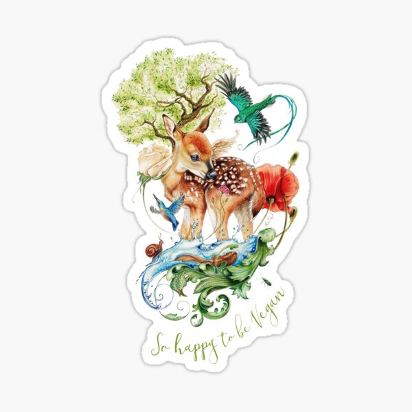 Cute vegan deer by Maria Tiqwah Sticker