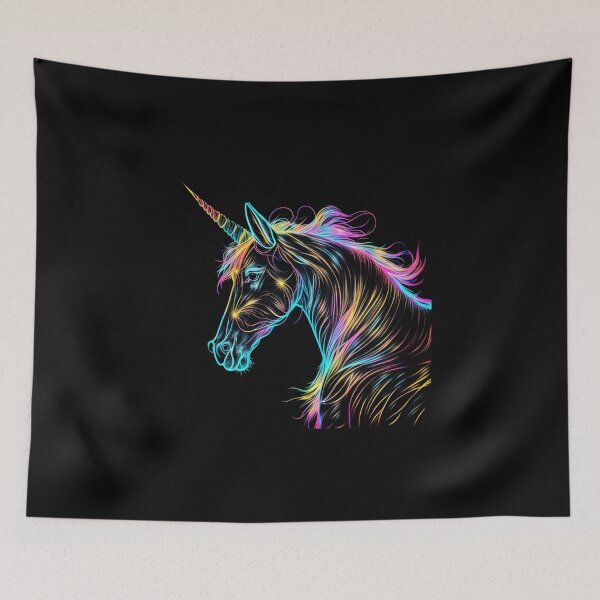 Aperçu de l'œuvre A Vibrant Unicorn Head with a Multicolored Horn créée et vendue par digitaldreamHD.