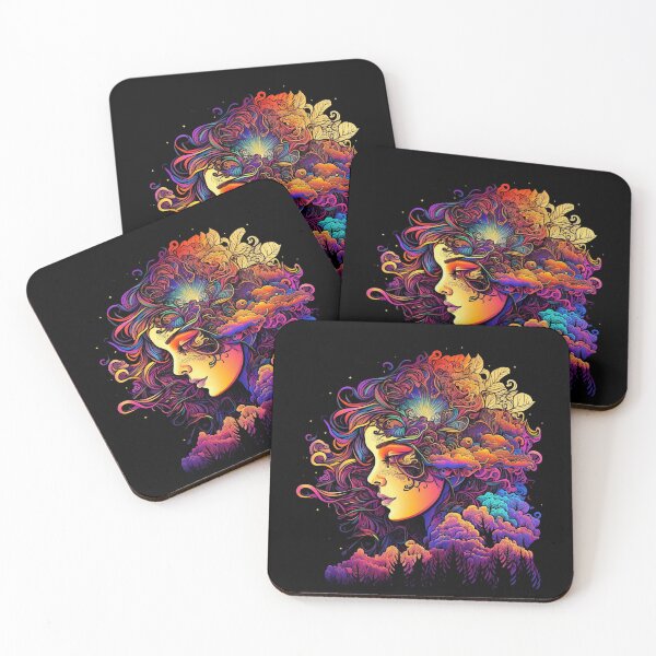Item preview, Cyberpunk Dreamscape, A Surreal Portrait of a Girl with Flowers on Her Face designed and sold by digitaldreamHD.