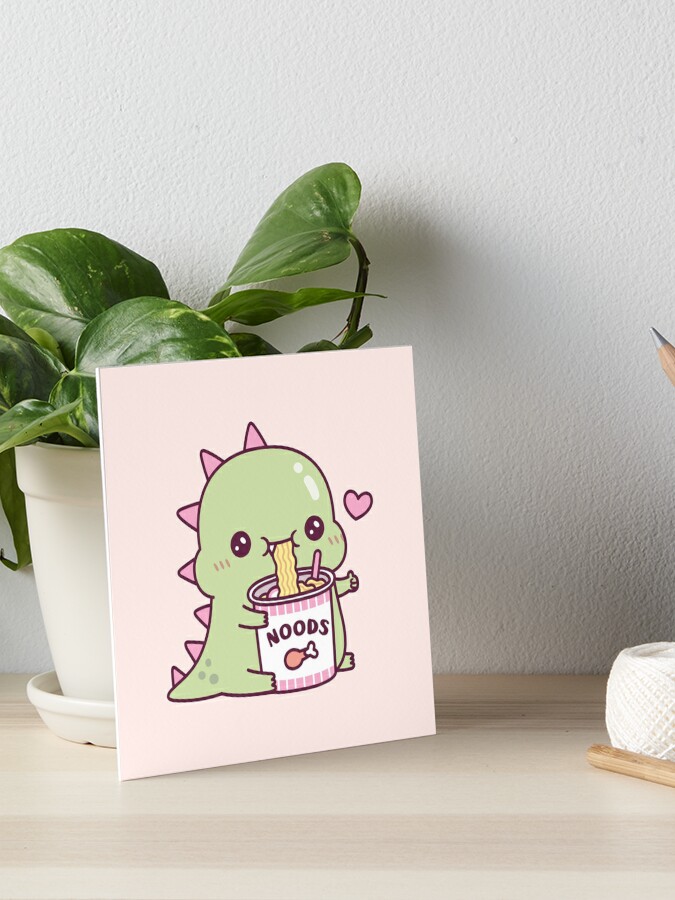 Cute Dino Loves Instant Noodles - Cute Dinosaur - Posters and Art Prints