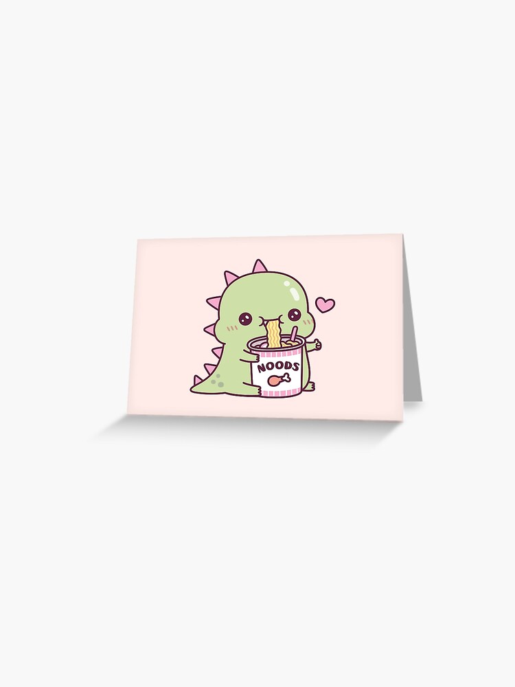 Cute Dino Loves Instant Noodles - Cute Dinosaur - Posters and Art Prints