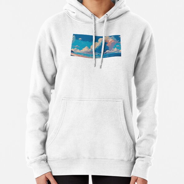 Beach and Clouds Pixel Art Pullover Hoodie