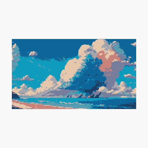 Beach and Clouds Pixel Art Photographic Print