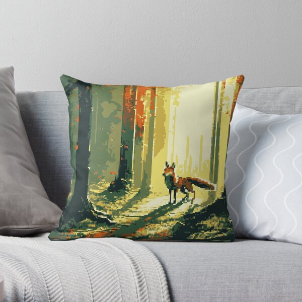 Pixel Art Fox in the Forest Throw Pillow