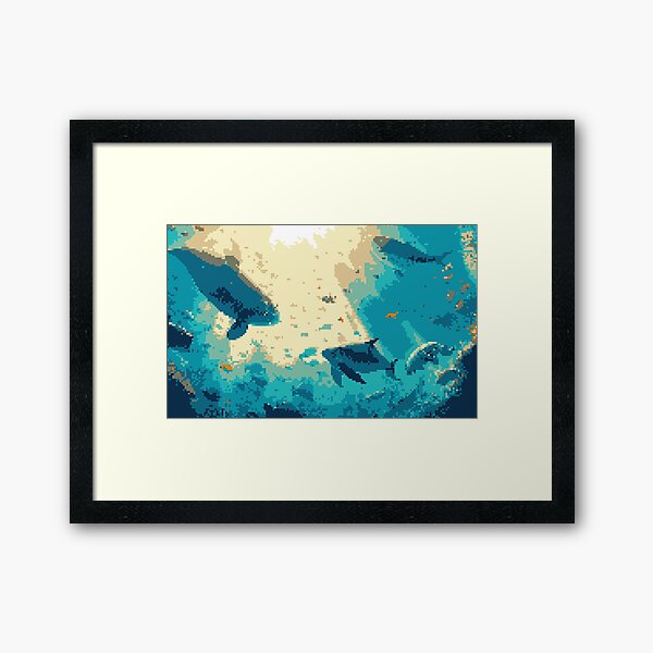 Pixel Art Fish Under the Sea Framed Art Print