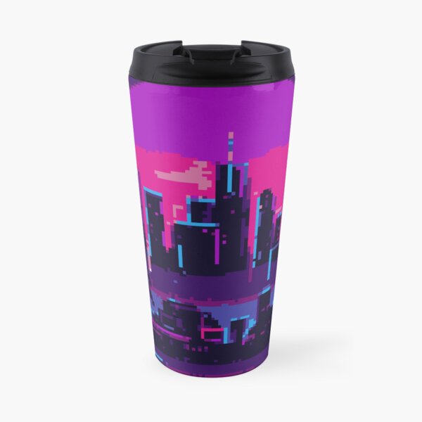 Vaporwave Neon City Pixel Art Travel Coffee Mug