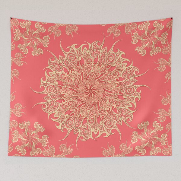 Item preview, Oriental Tattoo Mandala - gold on lobster red designed and sold by pearlposition.