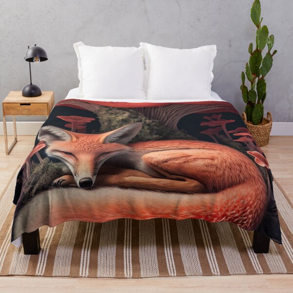 Item preview, Pink fox cub sleeping under giant mushroom designed and sold by RK - Shop.