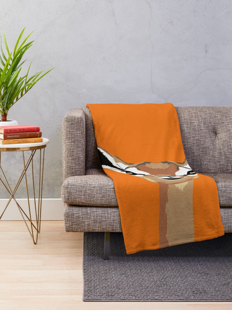 Throw Blanket, Gerenuk Face - orange b/g designed and sold by GeoCreate