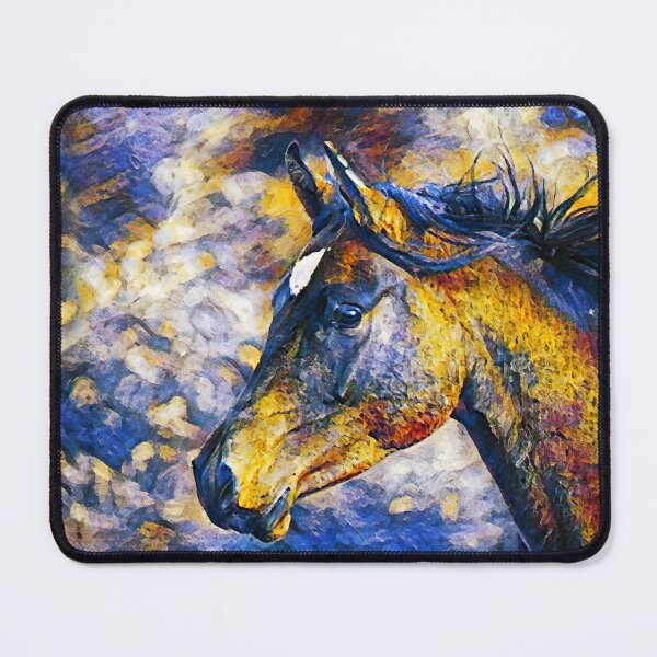 Item preview, Portrait of a thoroughbred horse in blue, white and orange designed and sold by NickoPrints.