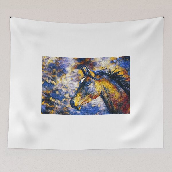 Item preview, Portrait of a thoroughbred horse in blue, white and orange designed and sold by NickoPrints.