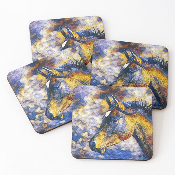 Item preview, Portrait of a thoroughbred horse in blue, white and orange designed and sold by NickoPrints.