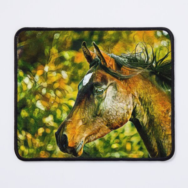 Item preview, Colorful portrait of a thoroughbred horse in brown and green designed and sold by NickoPrints.